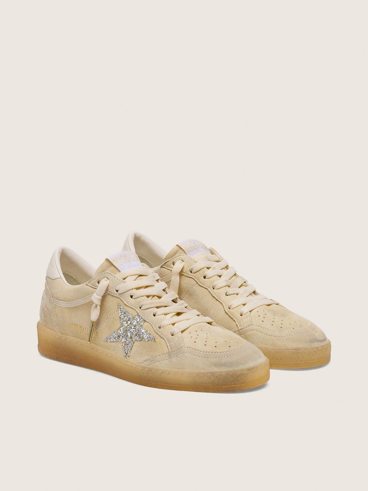 NUOVO ARRIVO - Golden Goose Ball Star Donna in suede color perla con stella glitter argento
