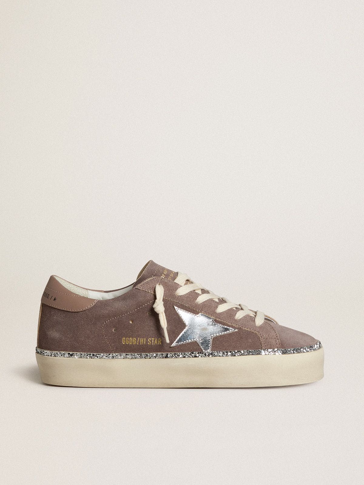 Golden Goose Hi Star Donna in Suede con Stella in Pelle Argento e Talloncino in Pelle