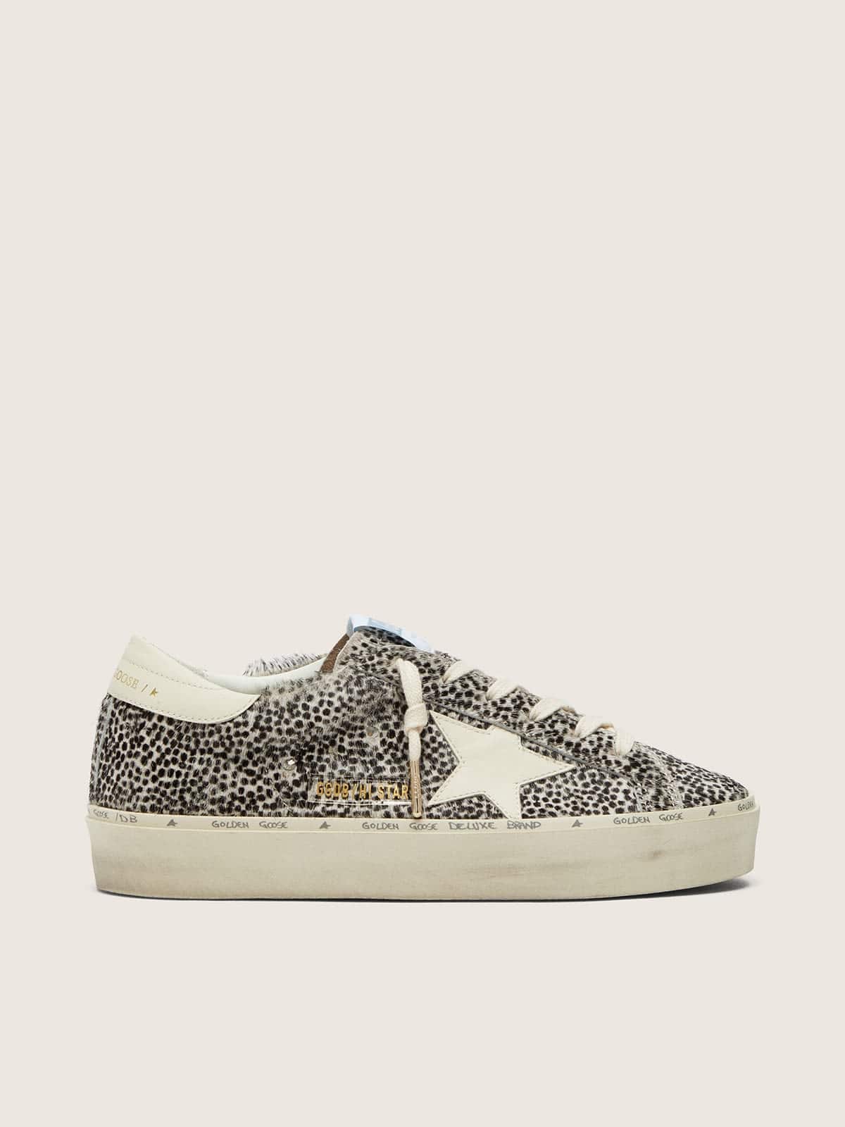 Golden Goose Hi Star Donna in Cavallino Bianco e Nero con Stella in Pelle Bianca
