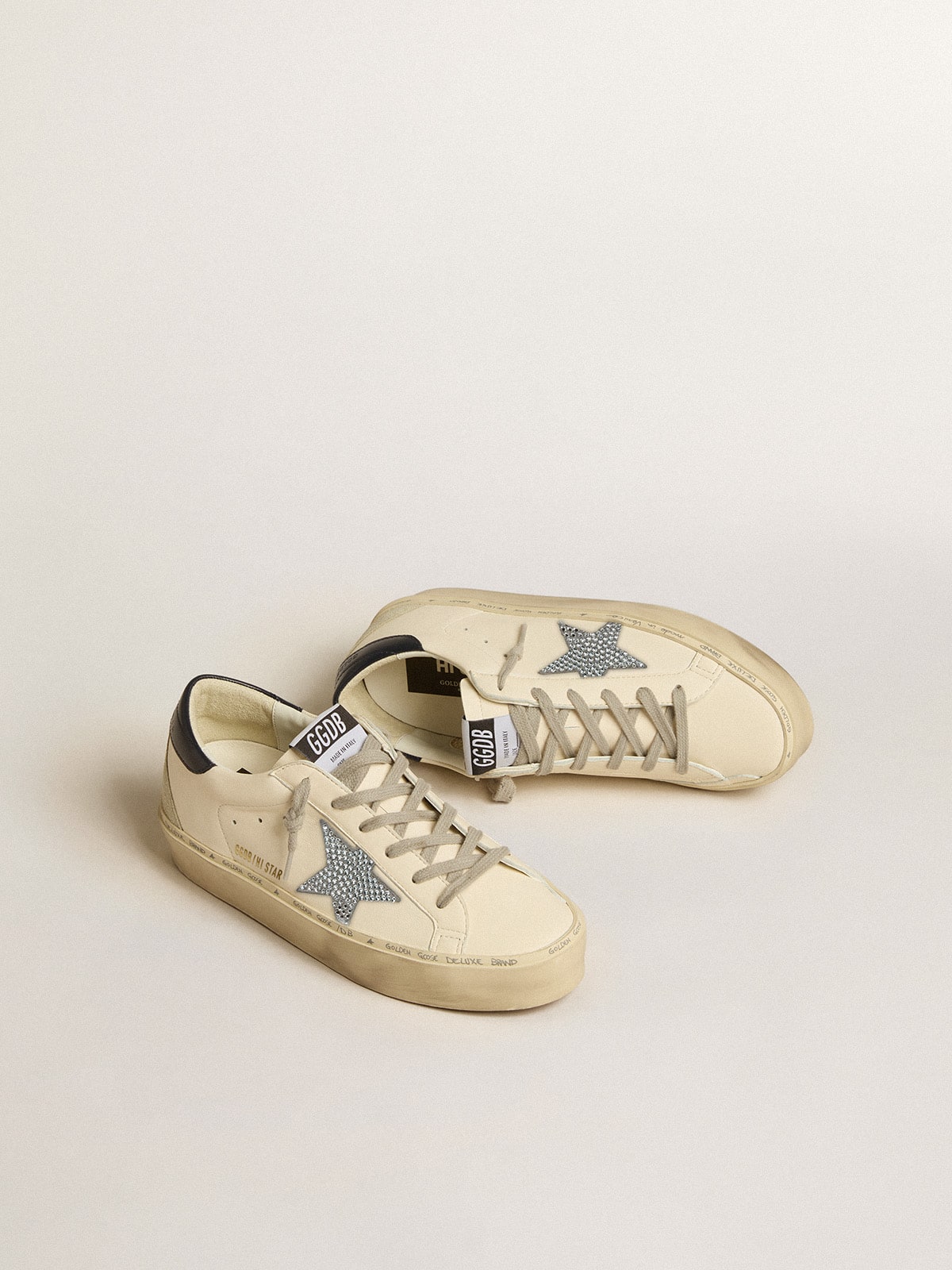 Golden Goose Hi Star in Nappa con Stella in Cristalli Swarovski e Talloncino in Pelle Blu Scuro