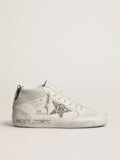 Golden Goose Mid Star Donna con Stella in Glitter Argento e Talloncino Laminato Nero