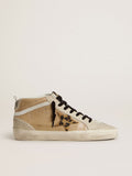 Golden Goose Mid Star Donna in Pelle Naplack Beige con Stella in Cavallino Leo
