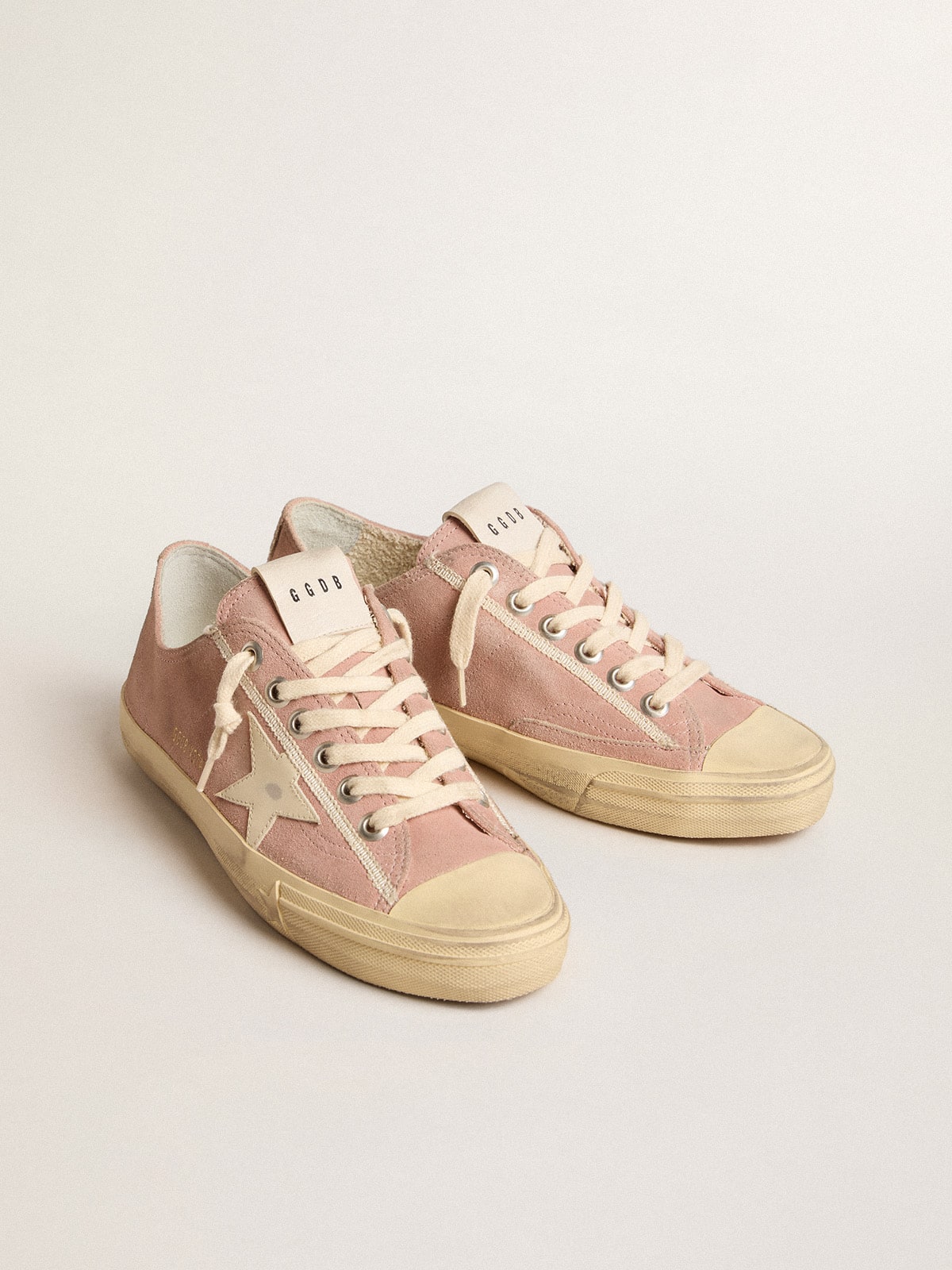 Golden Goose V Star Donna in Suede Rosa con Stella in Pelle Crema