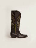 Golden Goose Stivali Wish Star in Pelle Nera con Stella a Intarsio in Pelle Laminata Color Platino