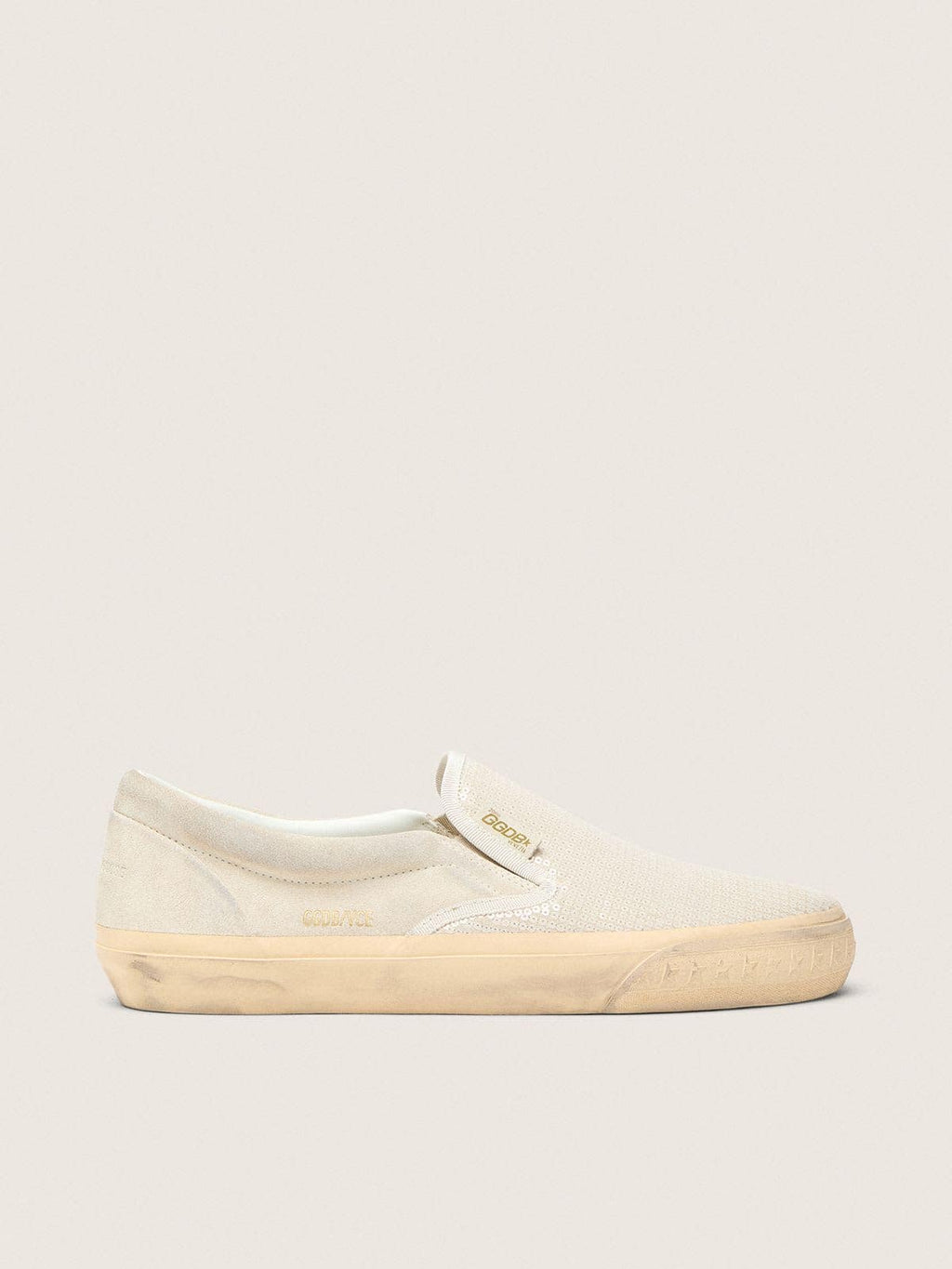 Golden Goose Vce Penstar Donna in Suede Beige e Pailletes Color Perla