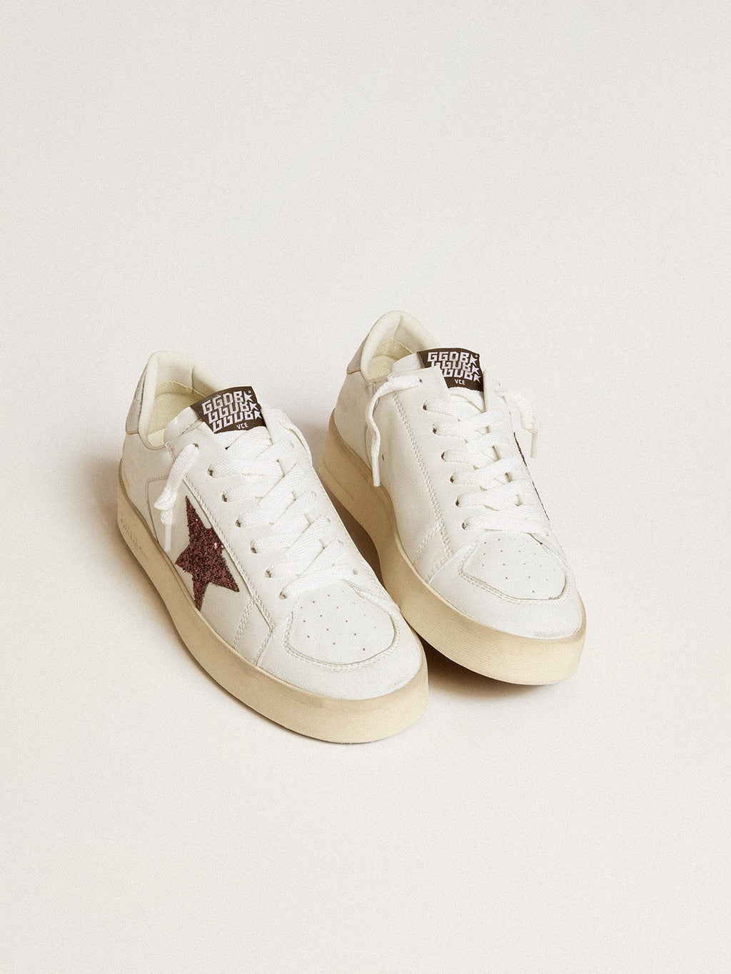 Golden Goose Stardan Donna in Nappa con Stella in Glitter e Talloncino in Pelle Laminata