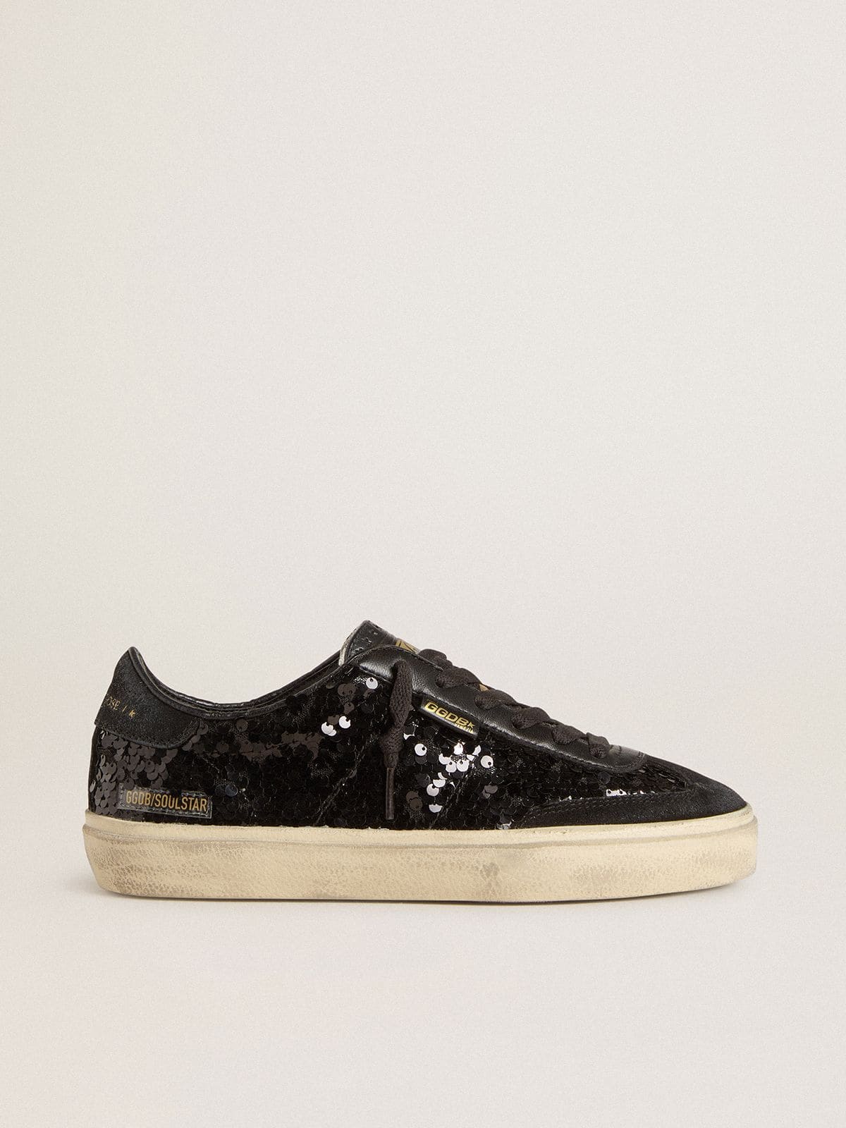 Golden Goose Soul Star Donna in Paillettes Nere con Talloncino in Suede Nero