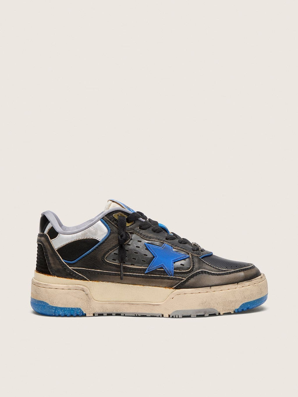 Golden Goose Forty2 Donna in Gomma Espansa e Pelle Nere con Stella in Tpu e Talloncino in Pelle Nera