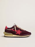 Golden Goose Marathon Donna in Mesh e Suede Bordeaux con Stella Rosa Stampata