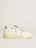 Golden Goose Ball Star Donna con Stella in Pelle Argento e Talloncino in Glitter Argento
