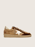 Golden Goose Ball Star Donna in Suede Tabacco con Stella in Pelle Bianca e Inserti in Velluto Cognac