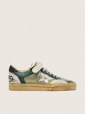 Golden Goose Ball Star Donna Lab in Suede Verde con Stella in Pelle Argento e Talloncino in Suede Nero
