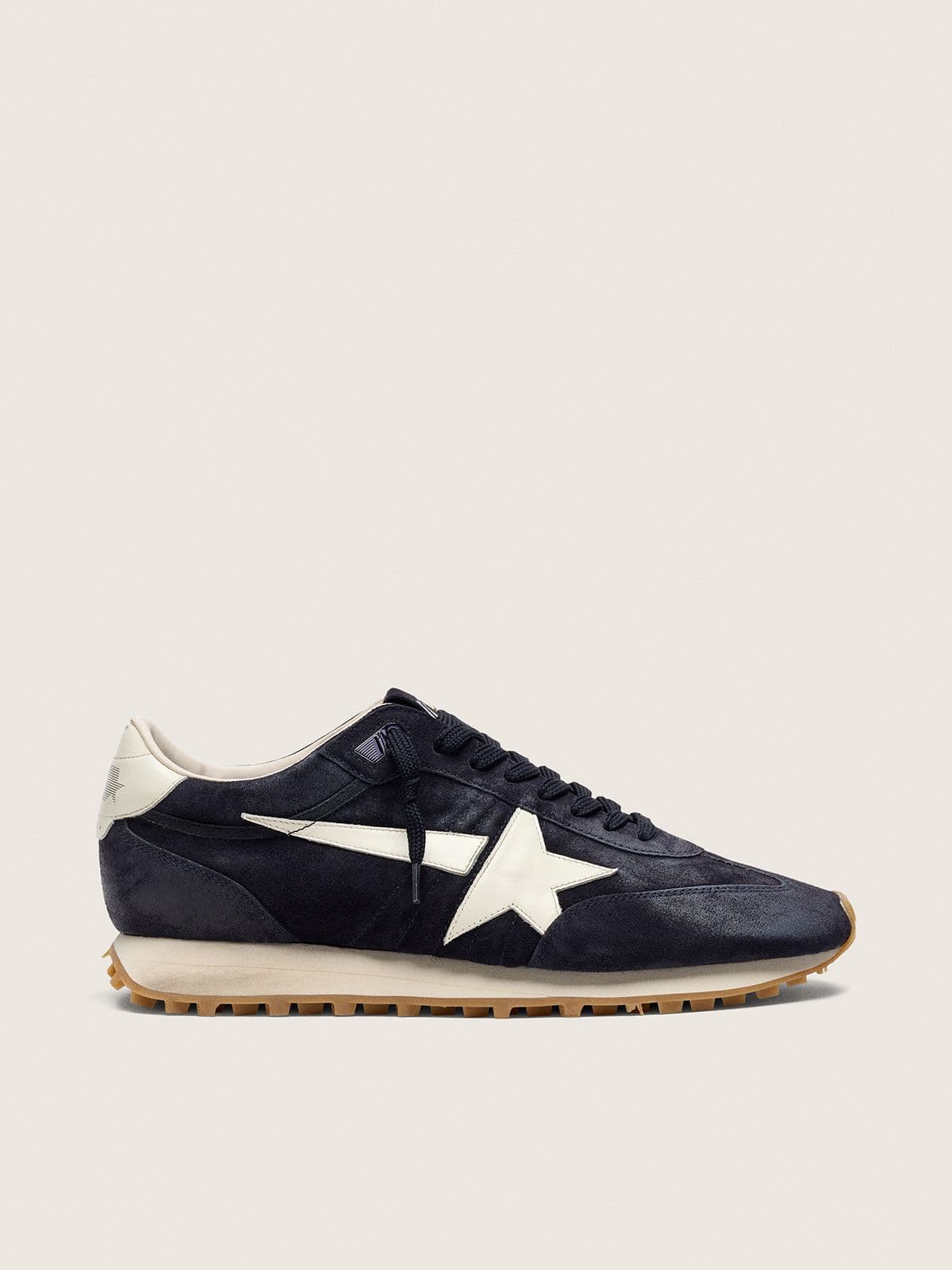 Golden Goose Marathon Donna in Suede Blu Scuro con Stella e Talloncino in Pelle