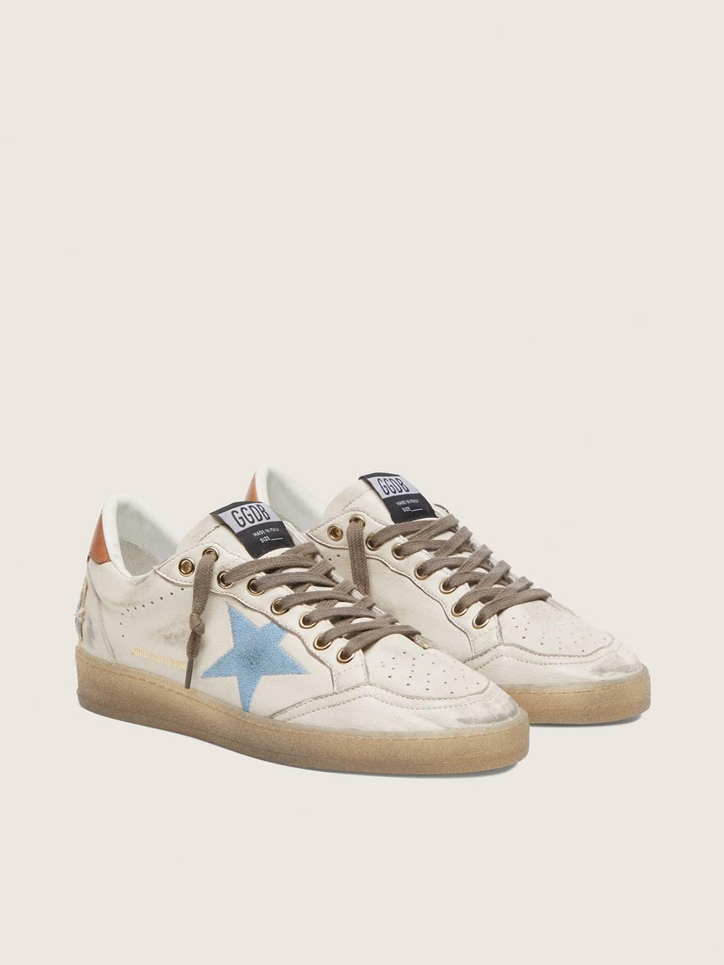 Golden Goose Ball Star Ltd Donna in Pelle Bianca con Stella Ricamata in Azzurro