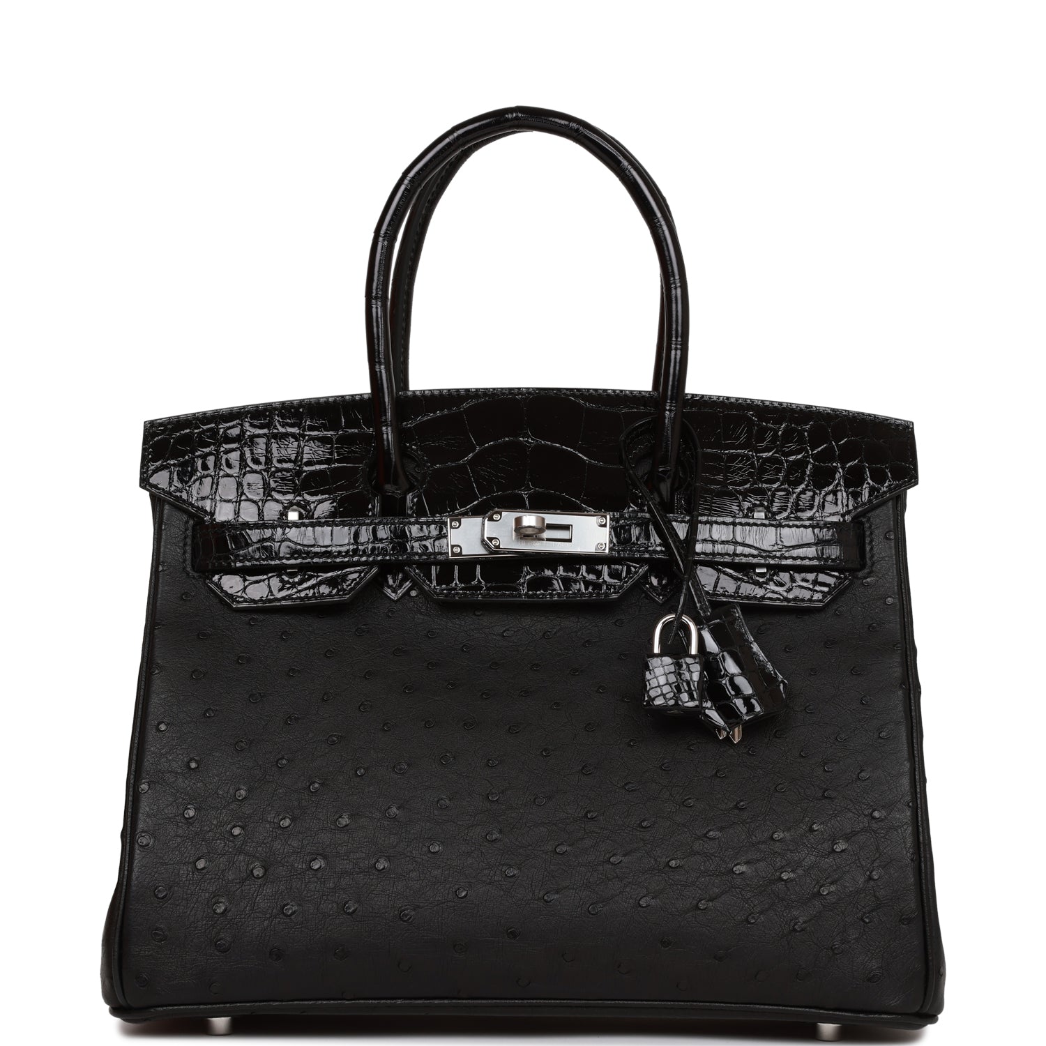 Hermes Birkin 30 Black Matte  Alligator and Ostrich Touch Palladium Hardware – Accessorio premium elegante