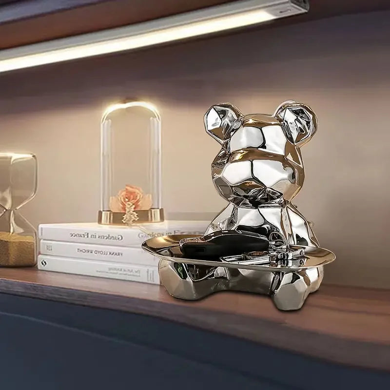 Geometric Bear Statue with Storage Tray – Stylish premium accessory