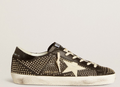 Super-Star Uomo in nappa nera con borchie e stella in pelle bianca