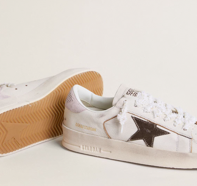 Stardan in nappa con stella in pelle laminata argento e talloncino in suede rosa