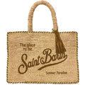 Borsa Vanity in raffia con logo e bordi marrone