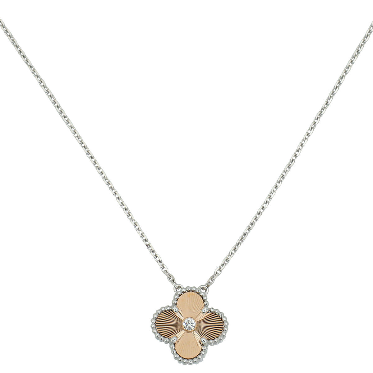 Van Cleef & Arpels 18K Rose and White Gold Diamond Vintage Alhambra 2024 Holiday Pendant – Accessorio premium elegante