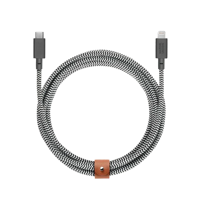 Native Union Belt Cable Ultra Strength USB-C to Lightning Cable 3 Meter - Zebra – Accessorio premium elegante