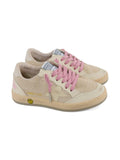 Sneakers per bambina Golden Goose Kids beige stringate in pelle scamosciata