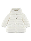 Piumino con cappuccio Ibida per neonato Moncler Enfant bianco con toppa con logo – Accessorio premium elegante