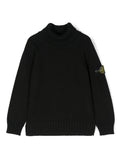 Maglione con applicazione Compass per bambino Stone Island Junior nero con collo alto – Accessorio premium elegante