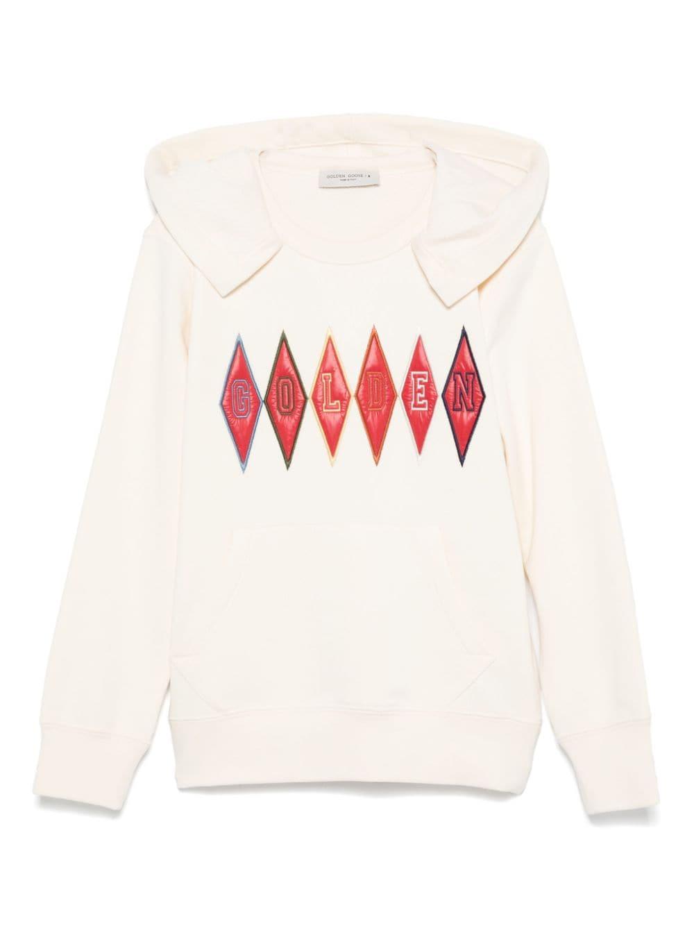 Felpa per bambino Golden Goose Kids beige con cappuccio e applicazione sul davanti