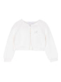 Cardigan per neonata Monnalisa bianco con applicazione con logo di strass – Accessorio premium elegante
