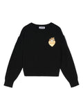 Maglione per bambina Moschino Kids nero con applicazione Teddy Bear – Accessorio premium elegante