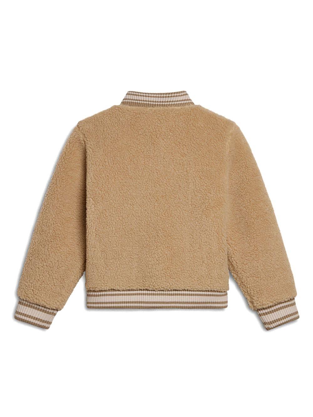 Bomber per bambina Golden Goose Kids beige con applicazione logo sul petto