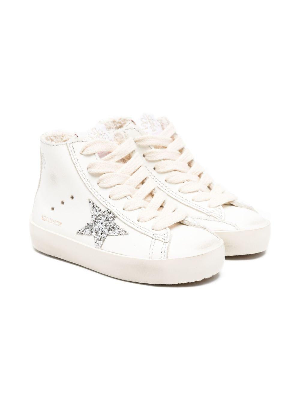 Sneakers alte per bambina Golden Goose Kids bianco con stelle glitterate