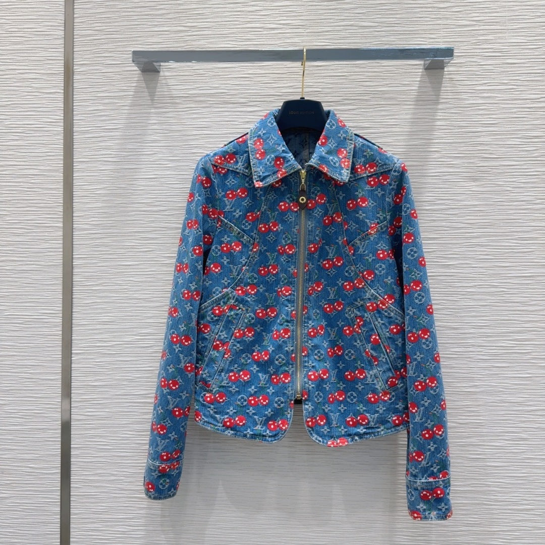 LV 25 Cherry Denim Jacket Blue Cotton – Accessorio premium elegante