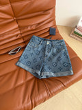 LV High waist and rolled hem design Denim Shorts Blue Cotton – Accessorio premium elegante