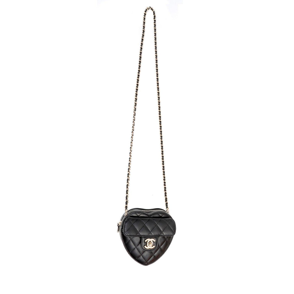 Chanel 2022 Black Lambskin Heart Mini Bag w/ Gold Hardware