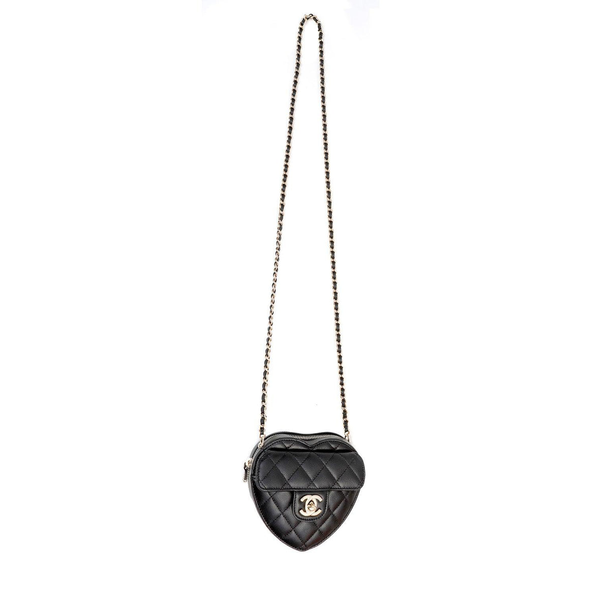 Chanel 2022 Black Lambskin Heart Mini Bag w/ Gold Hardware
