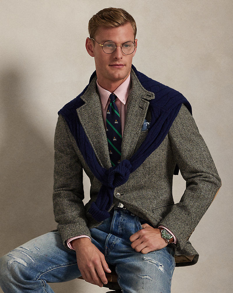 Giacca RL67 in tweed a spina di pesce — Nero e panna
