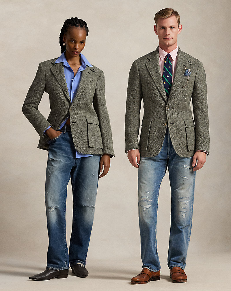 Giacca RL67 in tweed a spina di pesce — Nero e panna