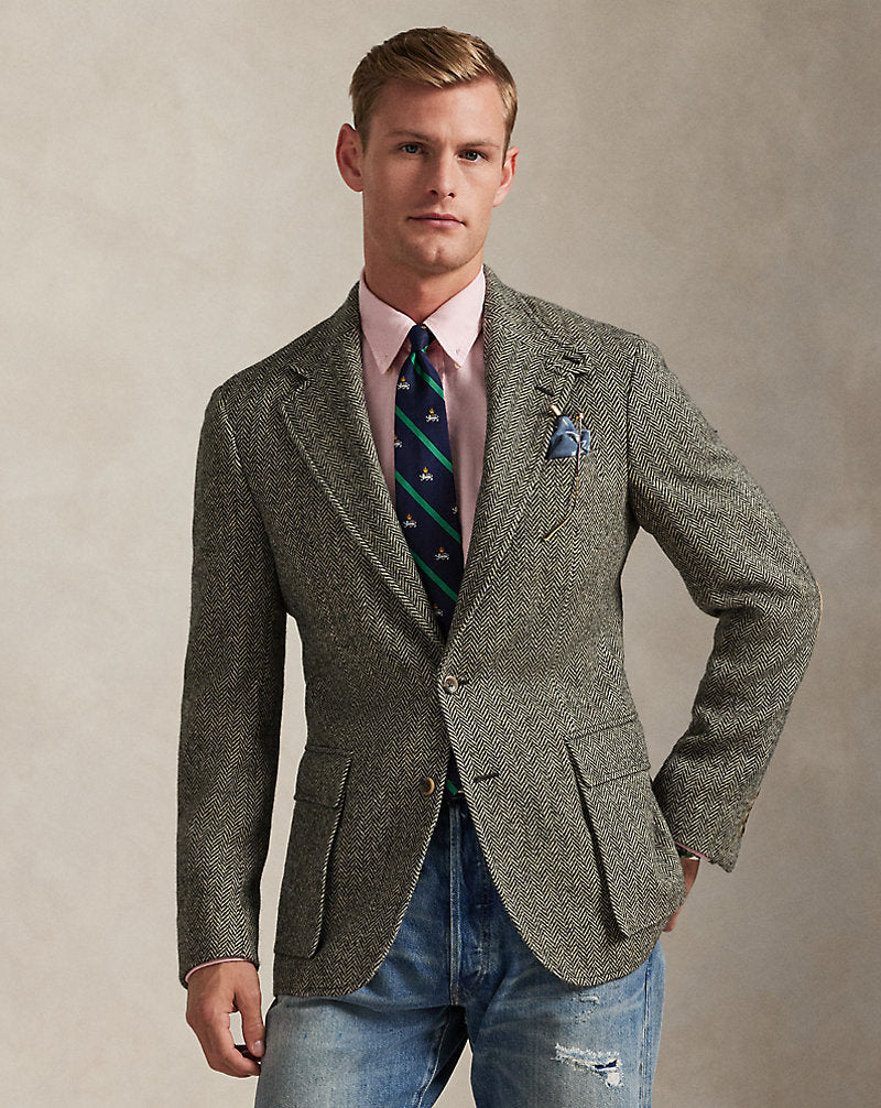 Giacca RL67 in tweed a spina di pesce — Nero e panna