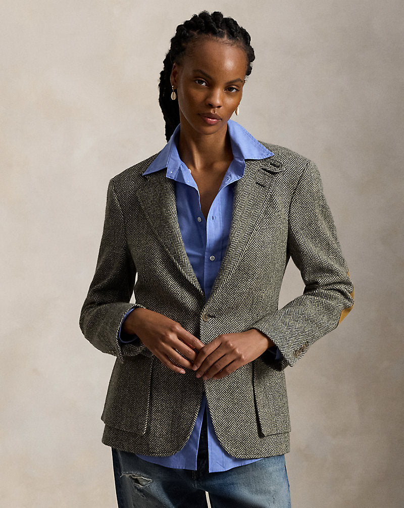 Giacca RL67 in tweed a spina di pesce — Nero e panna