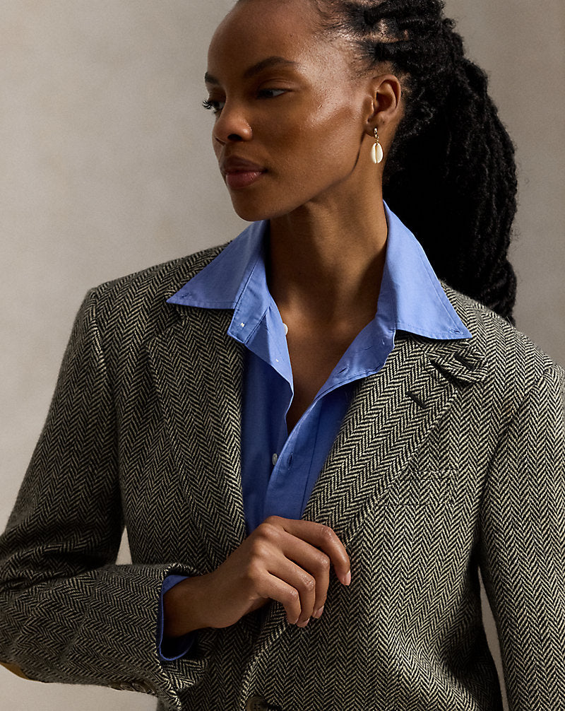 Giacca RL67 in tweed a spina di pesce — Nero e panna