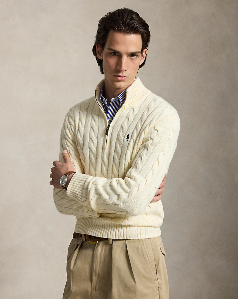 Maglia in cotone a trecce con cerniera — Panna Andover