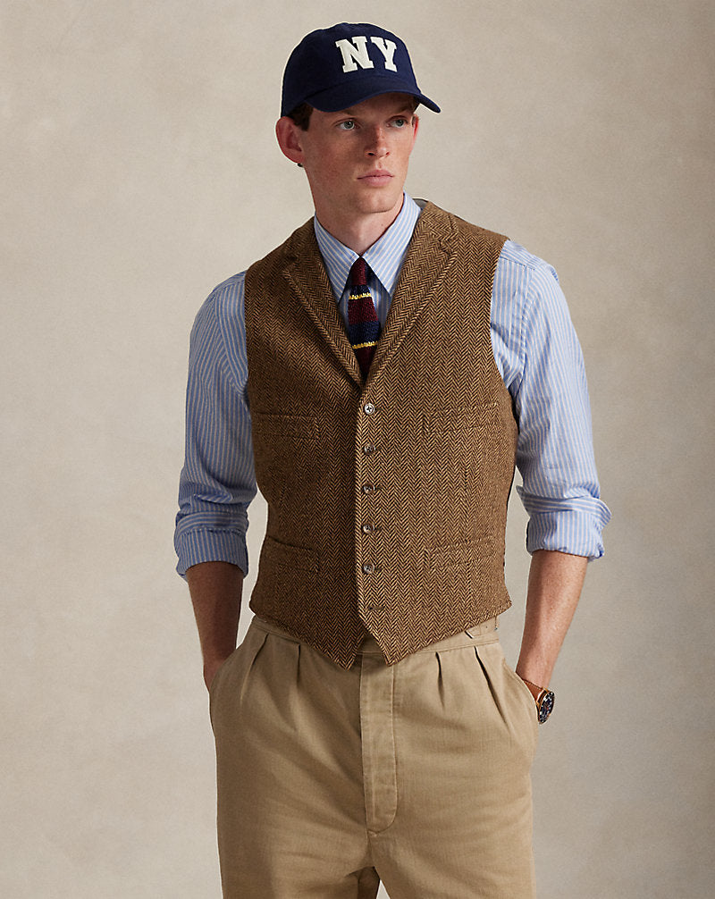 Gilet in lana a spina di pesce — Marrone/Cammello