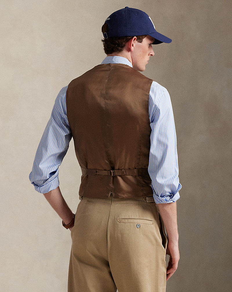 Gilet in lana a spina di pesce — Marrone/Cammello