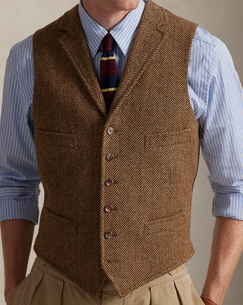 Gilet in lana a spina di pesce — Marrone/Cammello