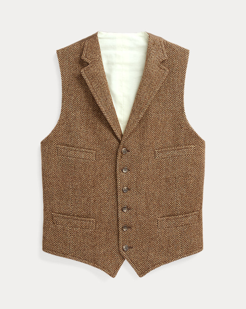 Gilet in lana a spina di pesce — Marrone/Cammello