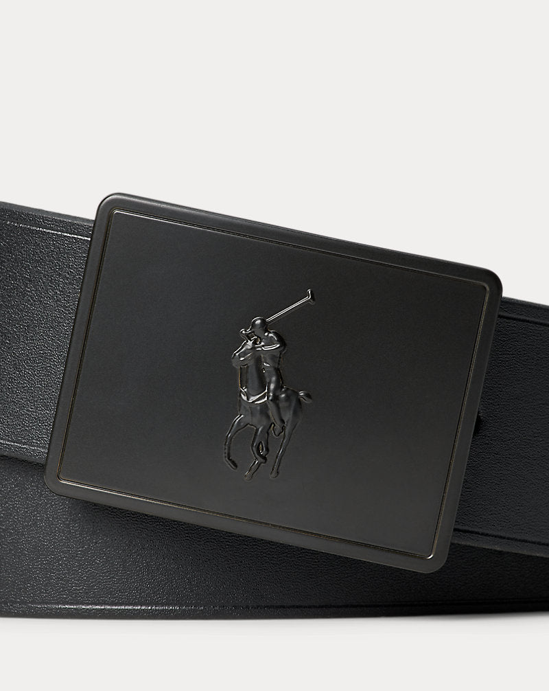 Cintura in pelle con placca Pony — Black/Matte Black