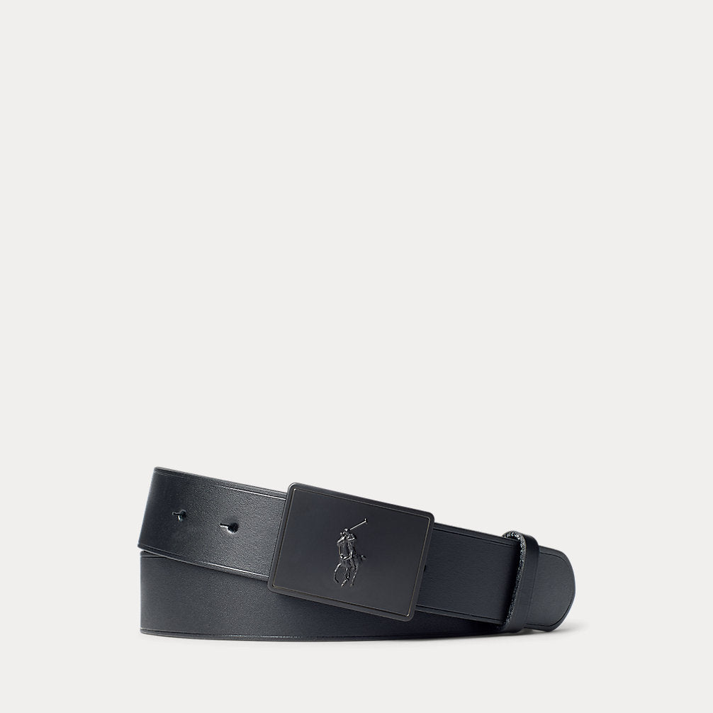 Cintura in pelle con placca Pony — Black/Matte Black