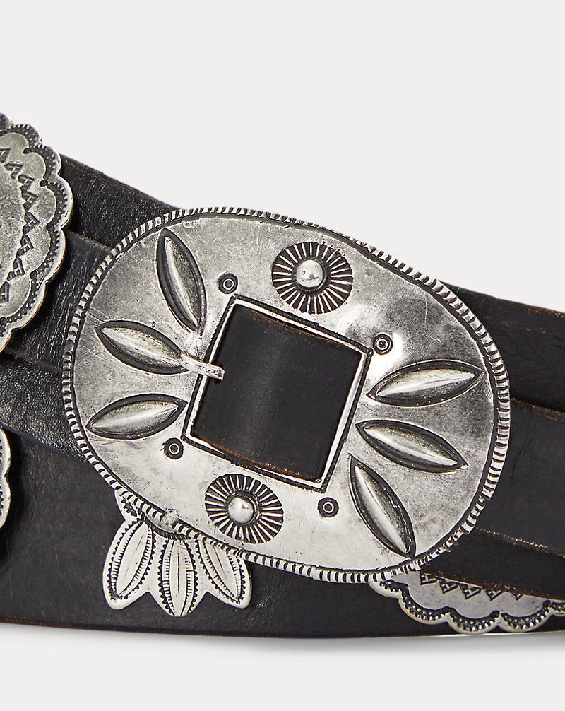 Cintura in pelle con concho in bronzo — Nero